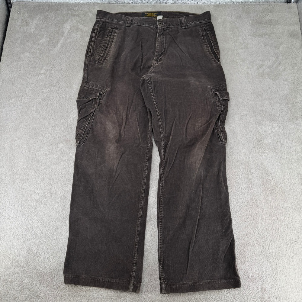 Vintage Y2K Old Navy Corduroy Cargo Pants Mens 36x32 Brown Flaws Utility Outdoor